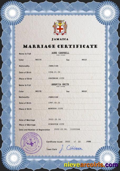 Jamaica marriage certificate